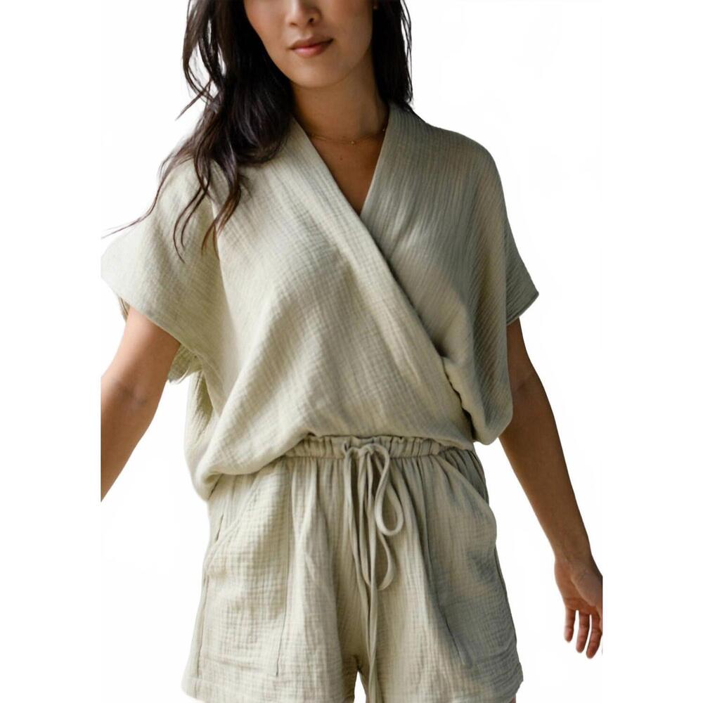 NEW NATALIE BUSBY cotton gauze sleeveless twist top in fern